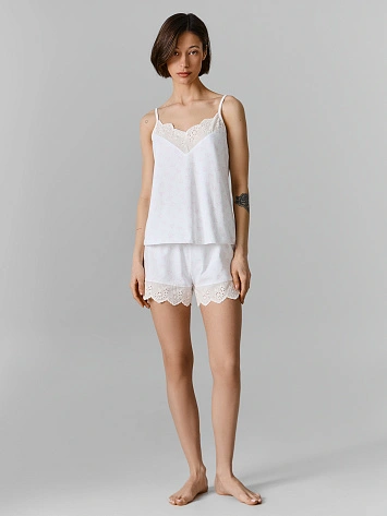 Комплект домашний женский белый с принтом в сердечко