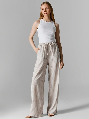 Брюки домашние льняные женские в полоску