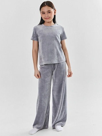 Комплект домашний для девочек серый велюровый