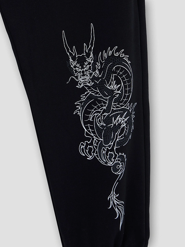 Брюки-бананы домашние мужские черные с принтом - 6