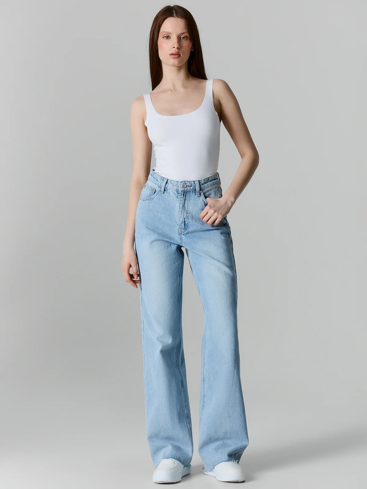Джинсы женские wide leg голубые с высокой посадкой