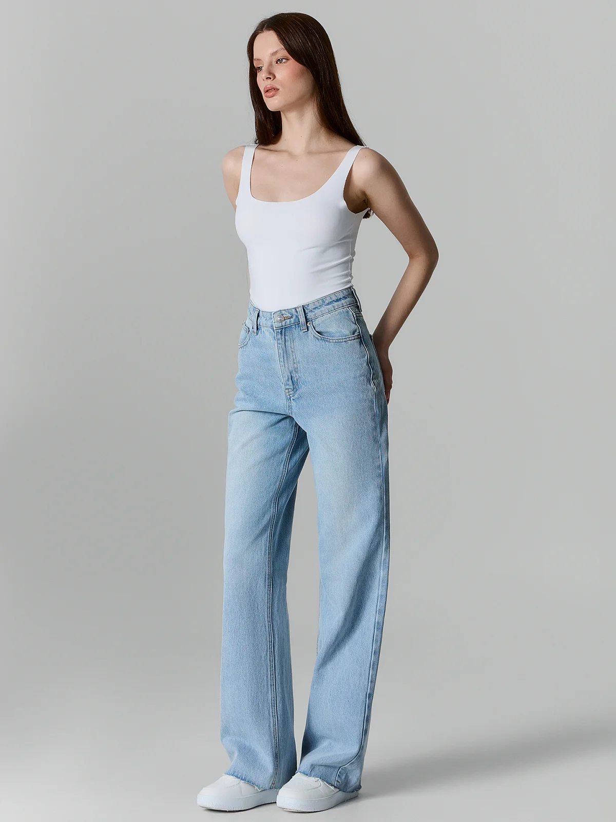Джинсы женские wide leg голубые с высокой посадкой