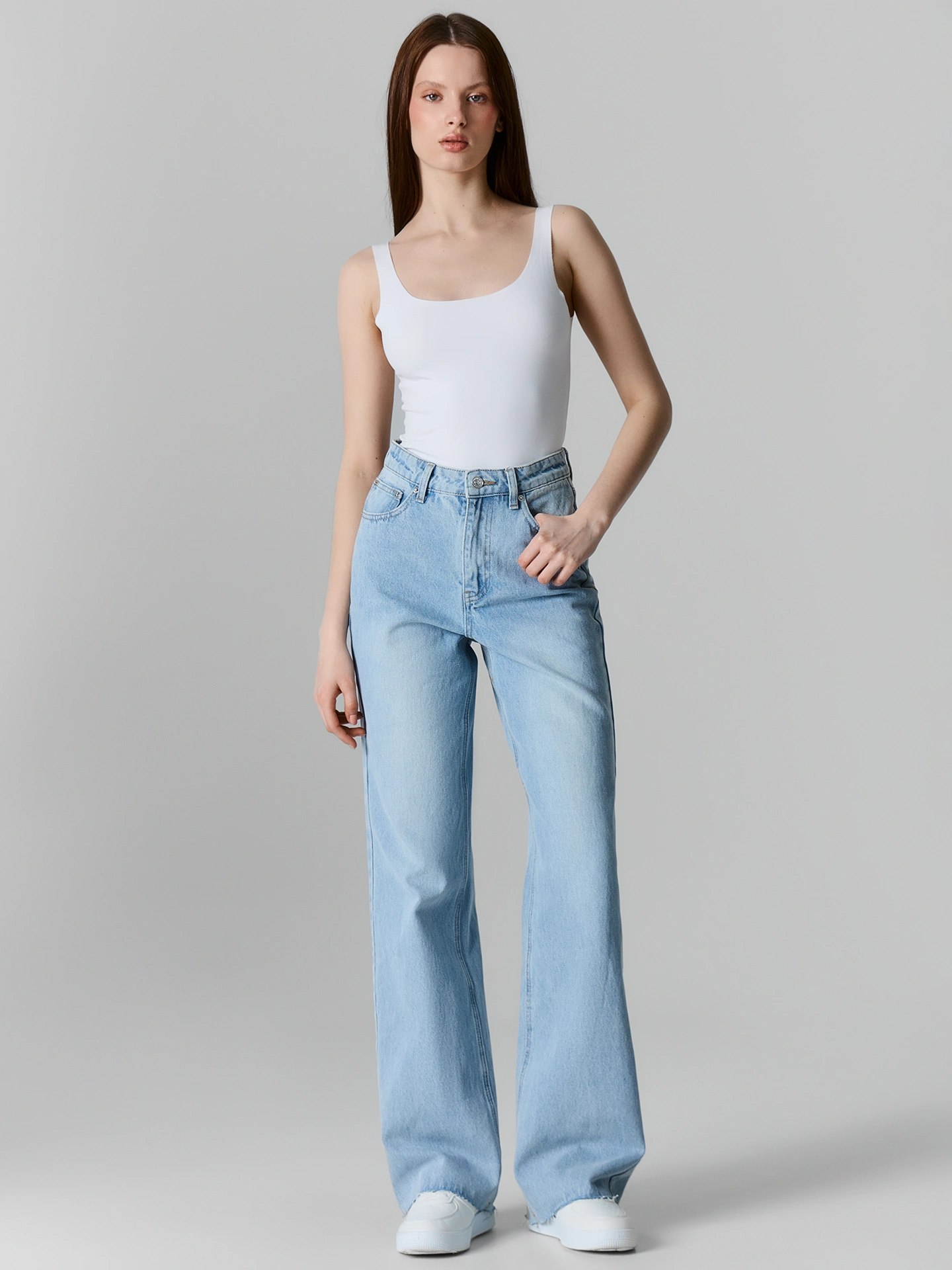 Джинсы женские wide leg голубые с высокой посадкой