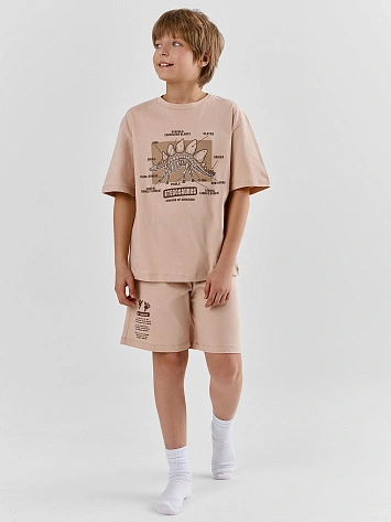 Комплект для мальчиков бежевый с принтом динозавра из хлопка