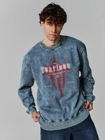 Свитшот мужской серый свободного кроя с обработкой эйсид