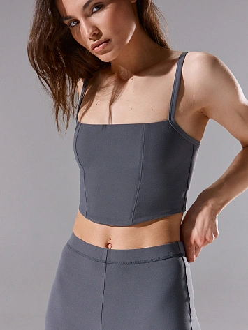 Топ спортивный женский серый облегающий