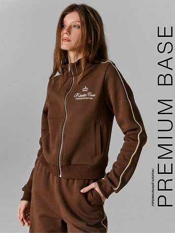 Толстовка на молнии женская коричневая прямого кроя