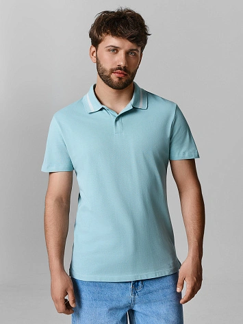 Поло мужское голубое из ткани пике