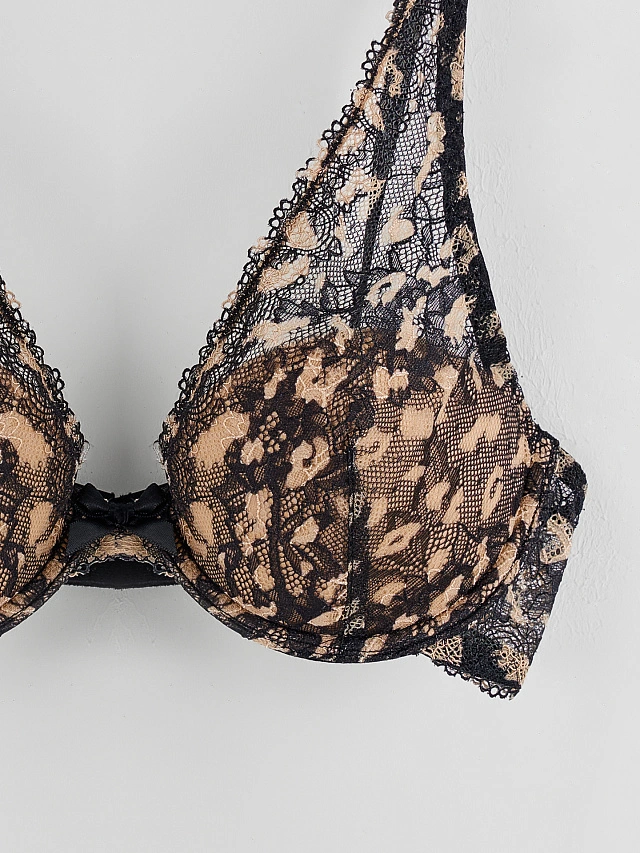 Бюстгальтер с мягкими чашками женский бежевый кружевной - 12