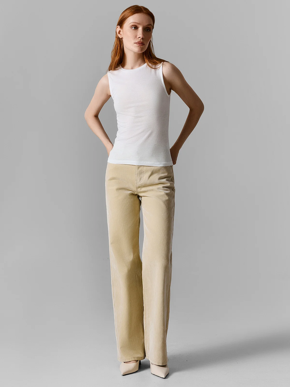 Джинсы wide leg женские бежевые с высокой посадкой