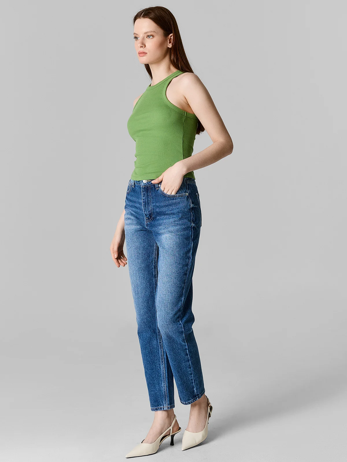 Джинсы Mom fit женские синие