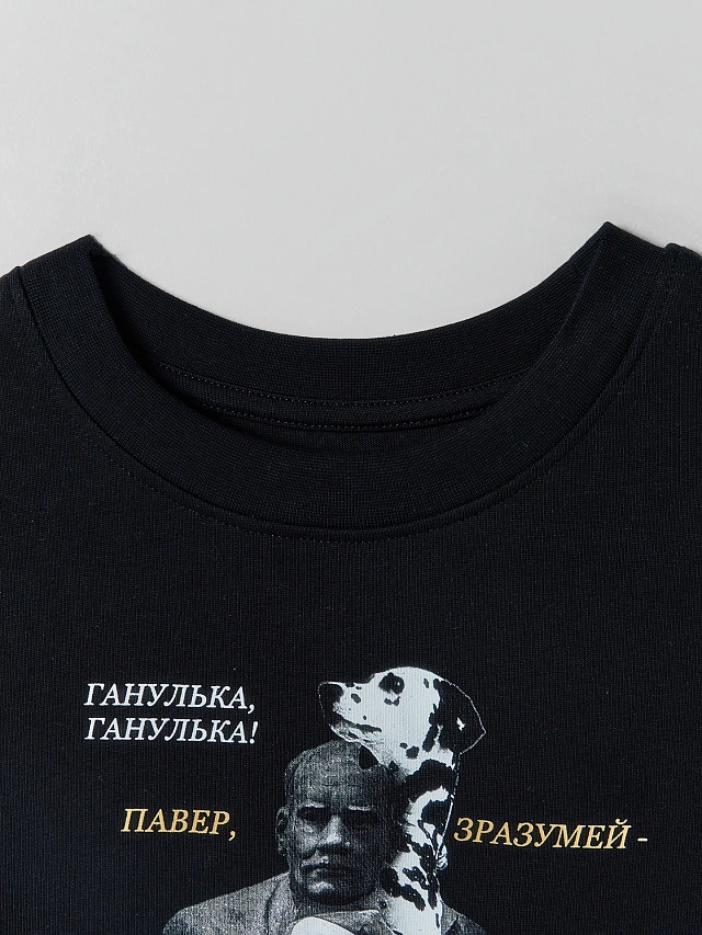 Футболка женская черная с цитатой оверсайз - 4