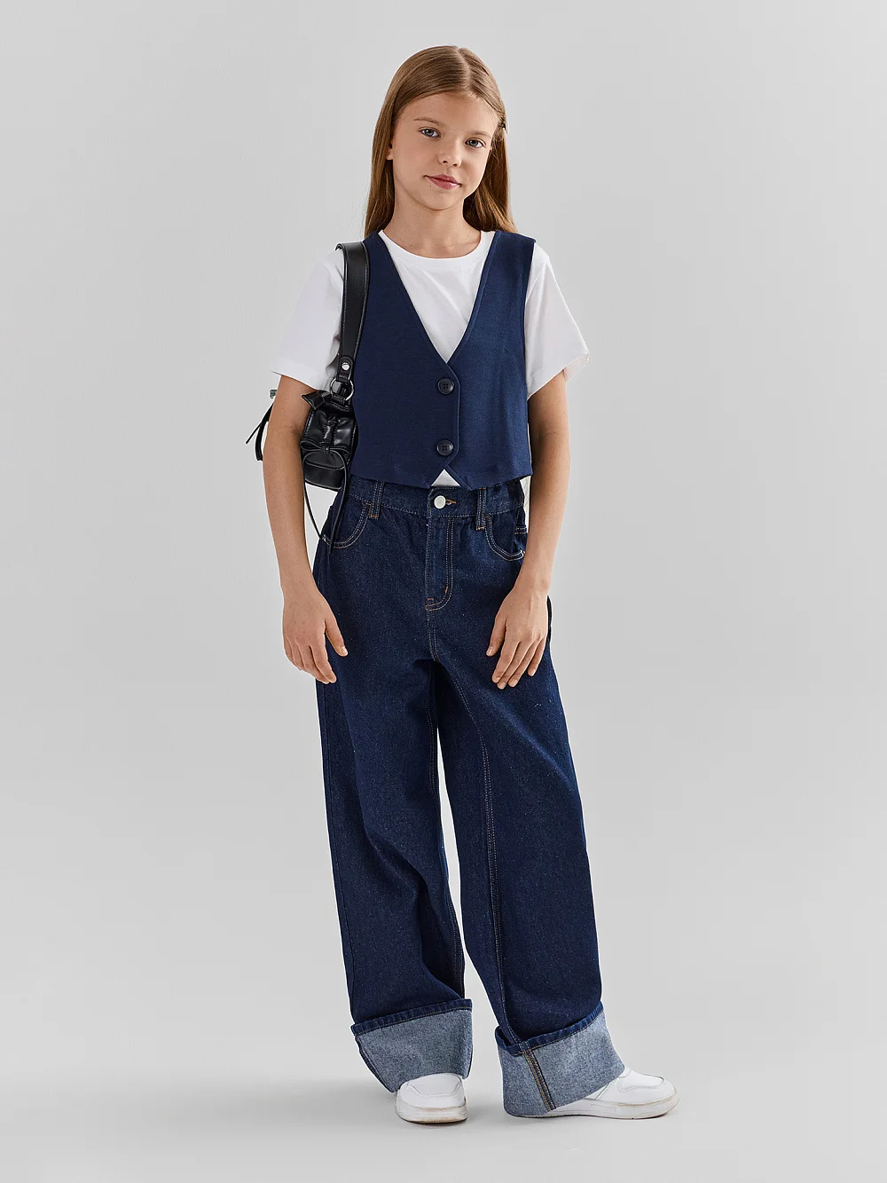 картинка Джинсы Wide leg для девочек синие от известного бренда одежды для девочек Mark Formelle